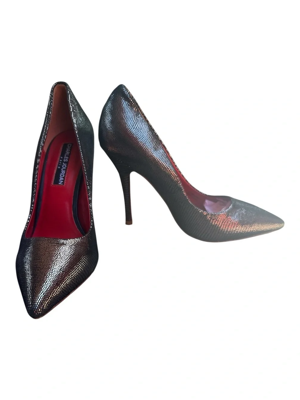 NWT Charles Jourdan Paris Metallic Bronze Reptile Pumps Heels Size 6M
